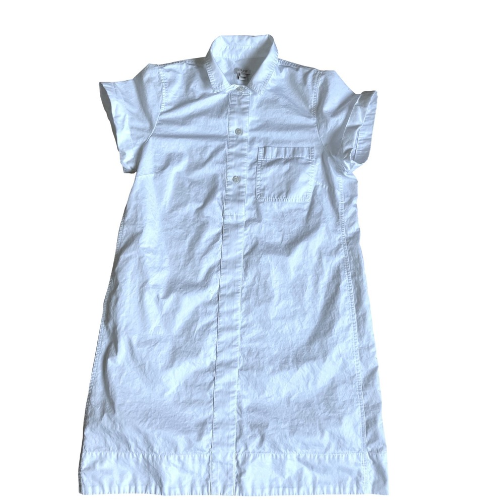 J.Crew White Cotton Poplin Short Sleeve Shirt Dress M Clean Girl Coastal Career